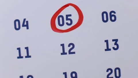 Red marker pen surrounding the date 5 on the calendar Stock Footage 155804927