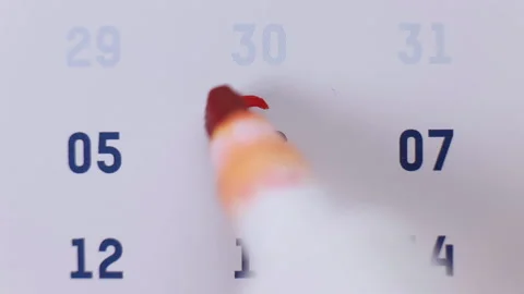 Red marker pen surrounding the date 6 on the calendar Stock Footage 155805706