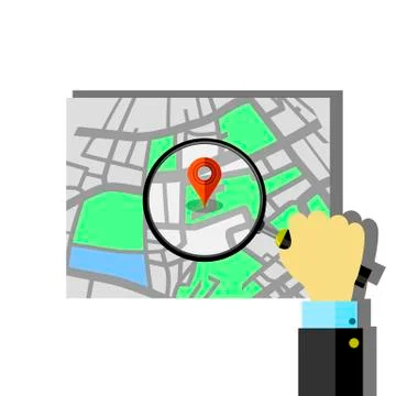 Red Marker Pointer with Road Map. GPS Navigator Location Icon. Stock Illustration
