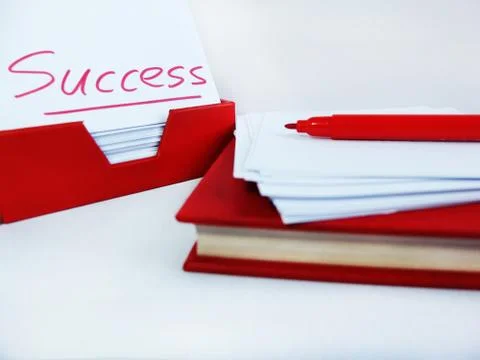 Red Marker, Red book, Red Box and Note Papers Stock Photos