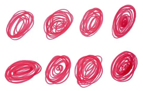 Red marker scribble set design elements isolated on white Stock Illustration