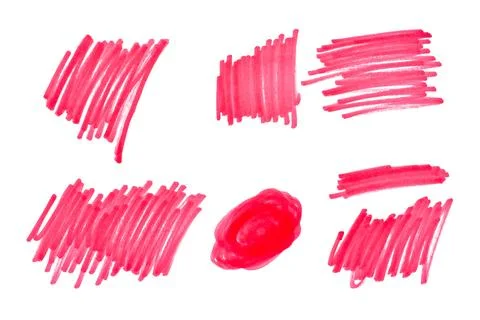 Red marker scribble set design elements isolated on white Stock Illustration