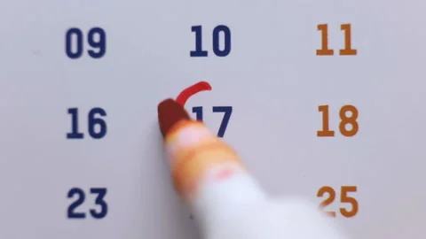 Red marker surrounding the date 17 on the calendar Stock Footage 155807966