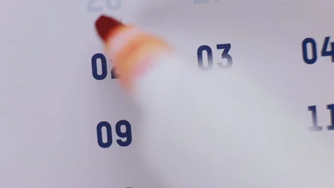 Red marker surrounding the date 2 on the calendar Stock Footage 155807264