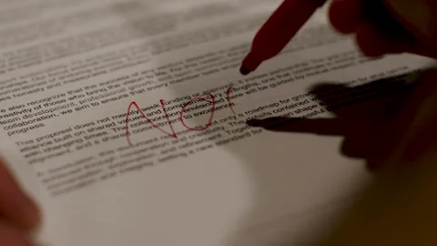 Red Marker Writes Red NO Over Business Proposal Paper Stock Footage 319509499