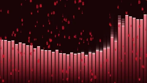 Red Market Crash Step Down Chart with Falling Currencies, Bear Market Crisis Stock-Footage 329903125