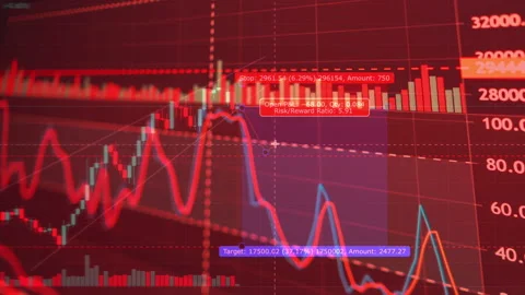 Red market downtrend of crypto currency market graph stock forex  Stock Footage