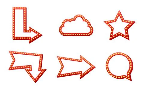 Red marquee light frames and retro arrows collection Stock Illustration