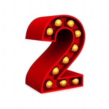 Red Marquee light letter 2 sign retro on white background. 3d rendering Stock Illustration