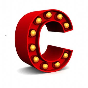Red Marquee light letter C sign retro on white background. 3d rendering Stock Illustration