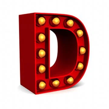 Red Marquee light letter D sign retro on white background. 3d rendering Stock Illustration