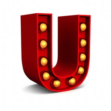 Red Marquee light letter U sign retro on white background. 3d rendering Stock Illustration