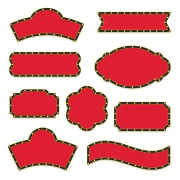 Red Marquee Light Sign Frames Set Solid Color Shapes Stock Illustration