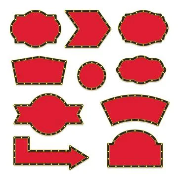 Red Marquee Light Sign Frames Set with Arrow and Fan Shape Illustrazione stock