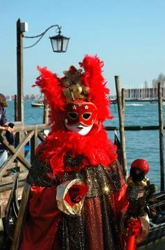 Red mask at st. mark's square during the carnival of venice,italy Stock Photos