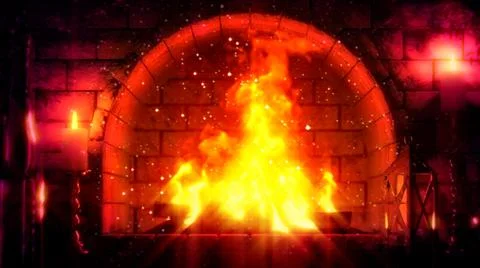 Red masonry chimney flames lighting , digital object 3D rendering Stock Illustration