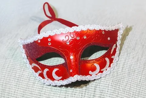 Red Masquerade Mask Closeup Stock Photos