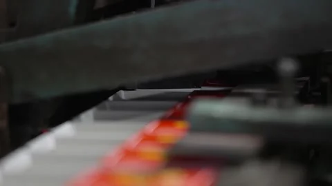 Red Matchboxes on Fast Moving Conveyor With Soft Focus Bokeh Vidéo 339737057