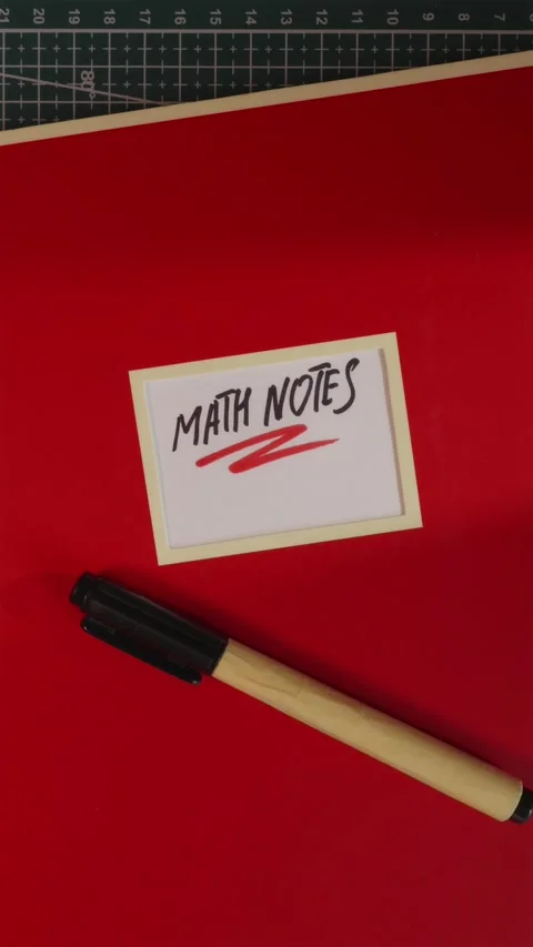 Red Math Notes notebook top down view on wooden desk Stock Footage 341246044