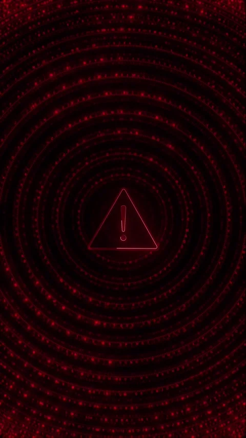 Red matrix warning tunnel background with circular code rings, hidden alert tria Stock Footage 340551792
