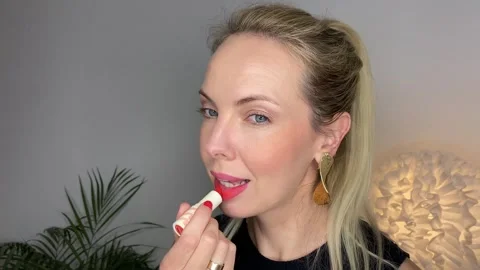 Red Matte Lipstick Application Stock Footage 314082435