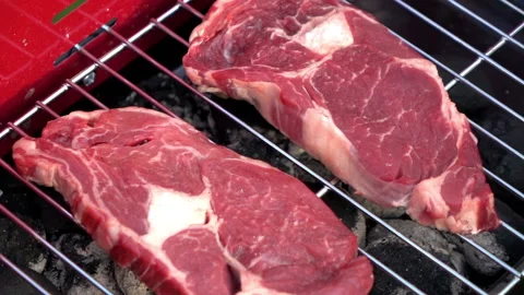 Red meat on the grill in slow motion 250fps Stock Footage 152730880