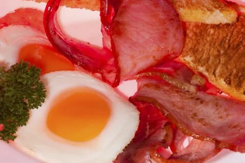 Red meat mixed white eggs plate Stock Photos