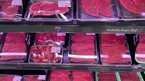 Red meat in supermarket  Stock Footage 233854424