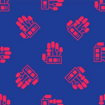 Red Mechanical robot hand icon isolated seamless pattern on blue background Stock Illustration
