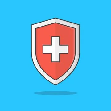 Red Medical Shield Protection Vector Icon Illustration. Immune System Conce.. Stock Illustration