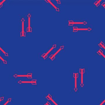 Red Medieval arrows icon isolated seamless pattern on blue background. Medieval Stock Illustration