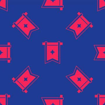 Red Medieval flag icon isolated seamless pattern on blue background. Country Illustrazione stock