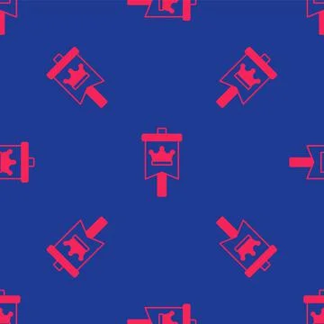 Red Medieval flag icon isolated seamless pattern on blue background. Country Stock Illustration