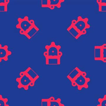 Red Medieval throne icon isolated seamless pattern on blue background. Vector Illustrazione stock