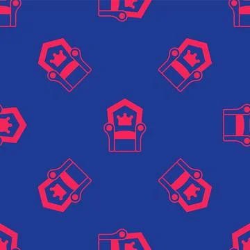 Red Medieval throne icon isolated seamless pattern on blue background. Vector Illustrazione stock