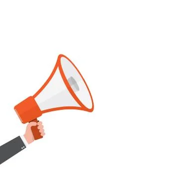 Red megaphone in hand. Vector illustration. Stock Illustration