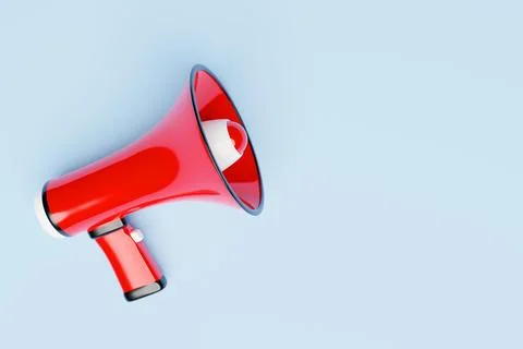 Red megaphone loudspeaker, realistic 3d illustration. Modern isolated megapho Stock Illustration