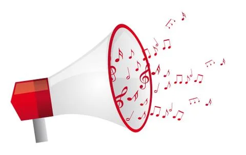 Red megaphone witth music notes isolated vector illustration イラスト素材