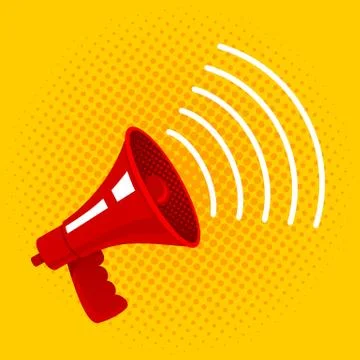 Red megaphone on yellow background. Stock Illustration