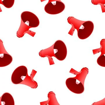 Red megaphones seamless pattern representing communication and announcement Иллюстрация