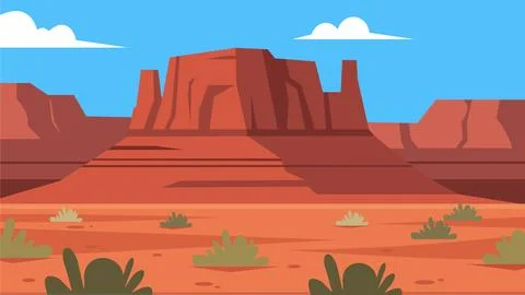 Red Mesa Desert Flat Design Illustration Landscape Stock Illustration