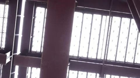 Red Metal Grate Passing under bridge in Chicago during St Patrick's Weekend Stock Footage 150670958