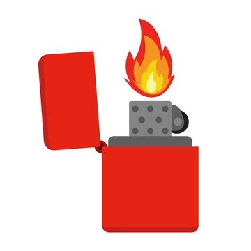Red Metal Lighter with Flame Vector Illustration Stock Illustration