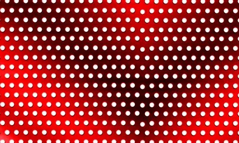 Red metal mesh background. Perforated steel texture with circular holes. Stock Illustration