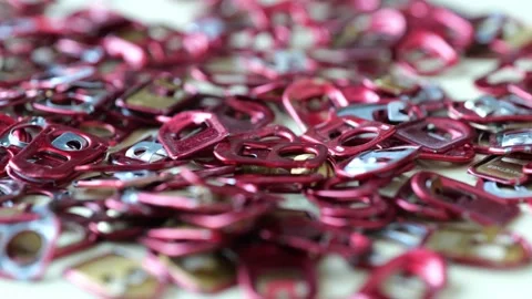 Red Metal pull ring of can. Recycling concept Video stock 153213974