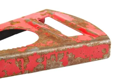 Red metal tool with rust isolated on white background Stock Photos