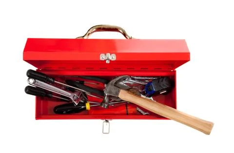 Red metal toolbox with tools Stock Photos