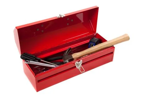 Red metal toolbox with tools Stock Photos