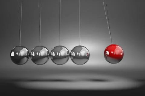 Red Metallic Ball Induce to Movement Metallic Balls Mechanism 3D Illustration Stock Illustration