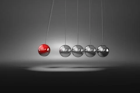 Red Metallic Ball Induce to Movement Metallic Balls Mechanism 3D Illustration Stock Illustration